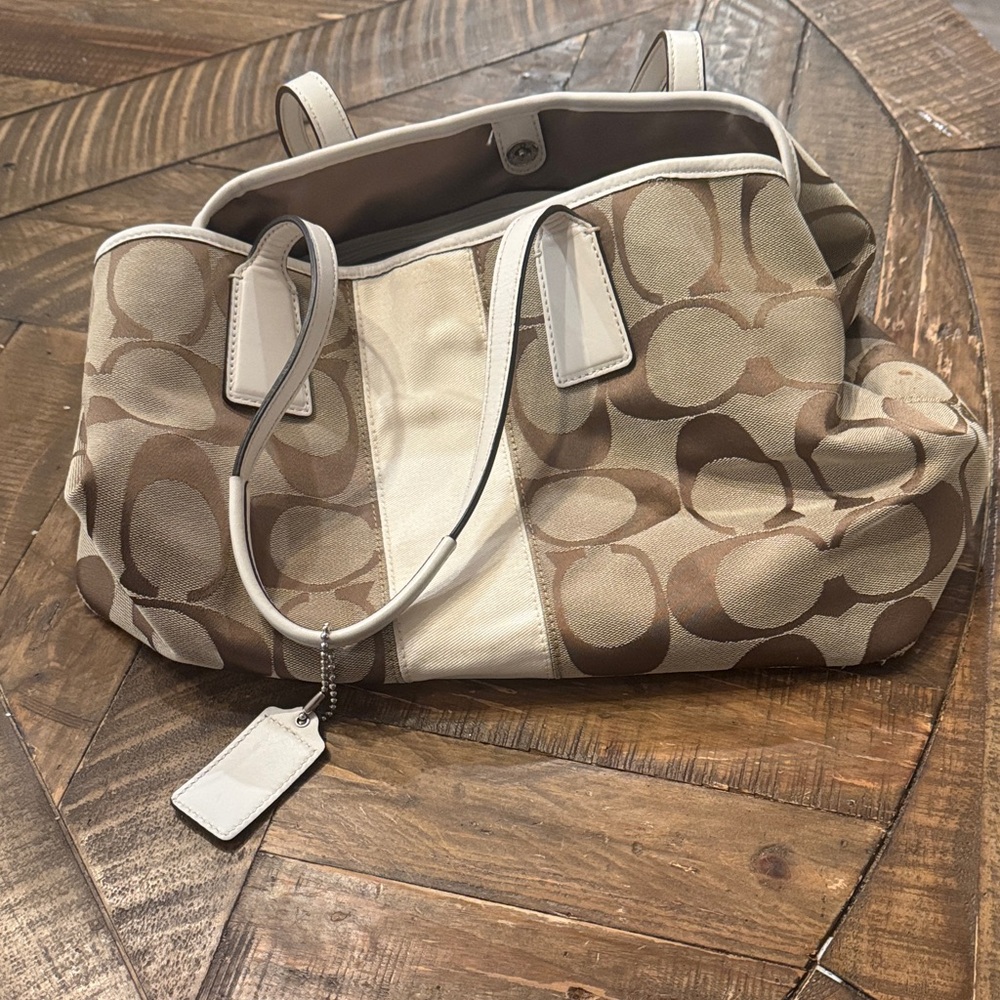 Coach Tan and Cream Shoulder Bag